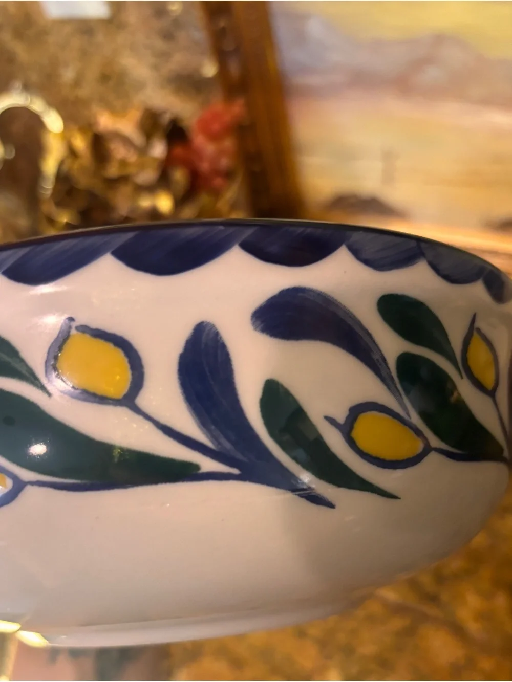 Pottery Barn Anfora Mexico Hand Painted Floral Serving Bowl & Platter Set
